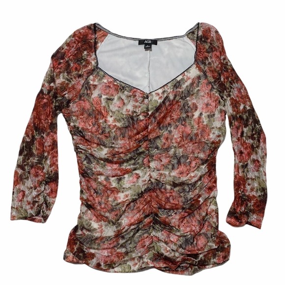 Agb Long Sleeve Printed Sweetheart Neckline Blouse - Picture 5 of 12